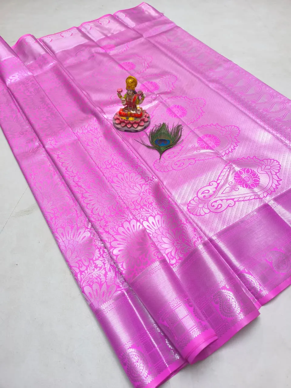Rani Pink Floral Brocade Semi Kanchipuram Silk Saree